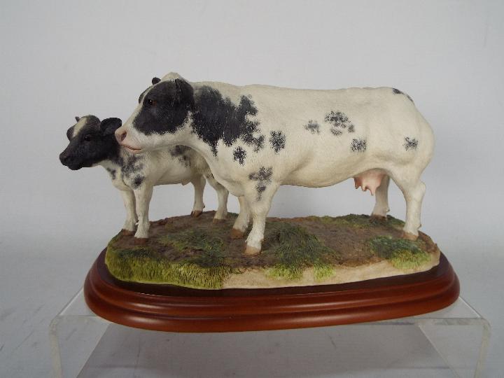 Border Fine Arts - Figural group A1252 Belgian Blue & Calf, on wooden plinth,