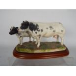 Border Fine Arts - Figural group A1252 Belgian Blue & Calf, on wooden plinth,