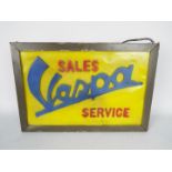 Illuminated light box 'Vespa, Sales, Service', approximately 31 cm x 46 cm x 12 cm.