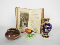 A small mixed lot of collectables to include a champleve enamel vase, a small studio pottery pot,