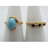 A 14 carat gold ring set with a Larimar stone, approx size of stone 1.2 cm x 0.