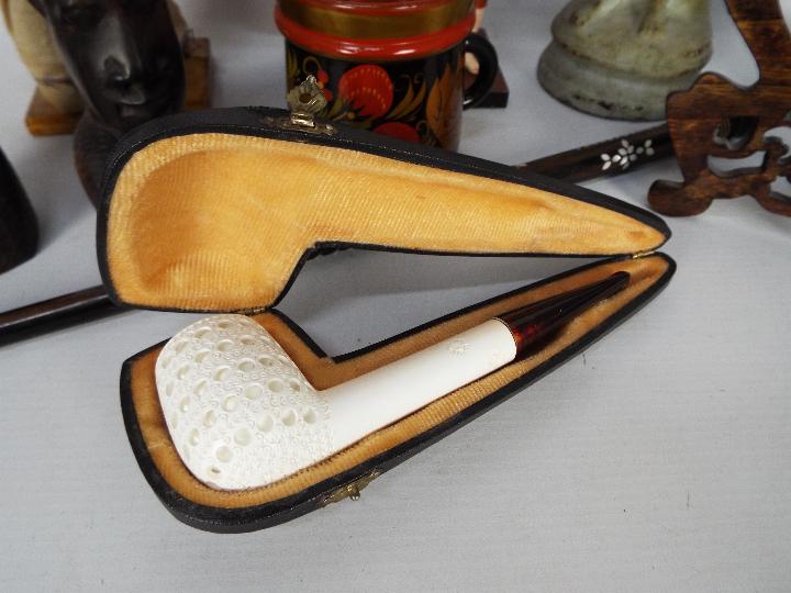 Lot to include a meerschaum pipe in fitted case, turned stick with inlaid decoration, - Image 3 of 6