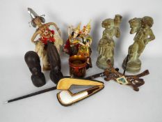 Lot to include a meerschaum pipe in fitted case, turned stick with inlaid decoration,