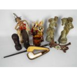 Lot to include a meerschaum pipe in fitted case, turned stick with inlaid decoration,