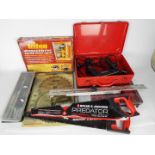 Mixed tools and accessories to include power drill, saws, accessories organiser,