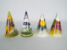 Wedgwood / Clarice Cliff - Four limited edition sugar shakers, patterns include Blue Firs,