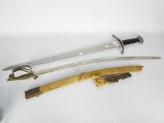 A reproduction sword, 91 cm (l) and an Indian Talwar style sword.