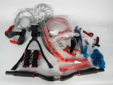 Cycling parts, tools, accessories to include lights, handle bars, cables and similar.