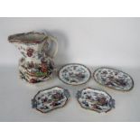 A small ironstone group comprising a Masons large jug (29 cm height) and four Ashworth Brothers