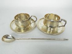 Four pieces of French silver and a white metal spoon, approximately 285 grams / 9.