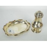 A Victorian silver trinket dish, London assay 1892 and a silver sugar caster,