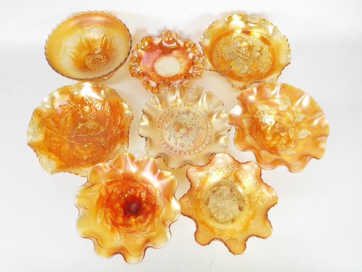 Carnival Glass - A collection of orange carnival glass to include bowls,