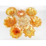 Carnival Glass - A collection of orange carnival glass to include bowls,