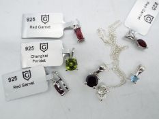 Silver 925 - A Collection of silver gemstone jewellery to include ear-rings and pendants.