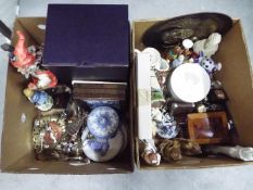 A mixed lot to include ceramics, metal ware, plated ware and similar, two boxes.