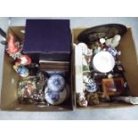 A mixed lot to include ceramics, metal ware, plated ware and similar, two boxes.