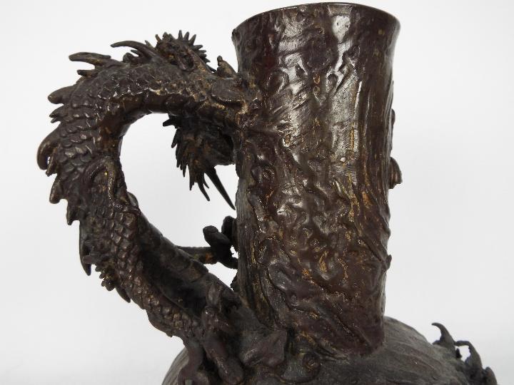 Bronze vase with applied dragon, signed to the base, approximately 25 cm (h). - Image 3 of 6