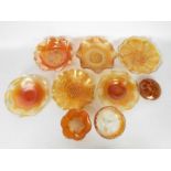 Carnival Glass - A collection of orange carnival glass to include dishes,