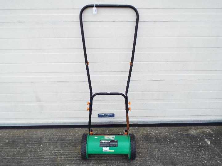 A Powerbase GCL30H manual lawnmower.