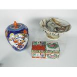 Lot to include a covered jar with floral decoration,