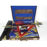 Masonic Interest - A regalia case containing various regalia and jewels and two ceremonial swords,