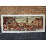 A large, framed, fabric picture with landscape scene, approximately 75 cm x 182 cm.