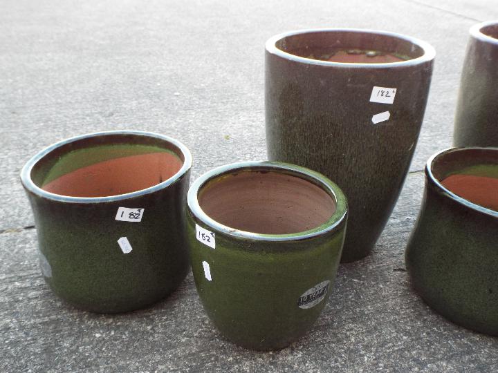 Five green glaze garden planters, largest approximately 35 cm (h). - Image 2 of 3