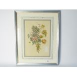 A framed print after Jean Louis Prevost, hand coloured floral study, mounted and framed under glass,