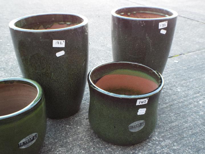 Five green glaze garden planters, largest approximately 35 cm (h). - Image 3 of 3