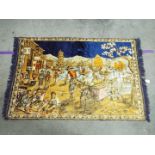 Vintage silk rug with pictorial scene, approximately 180 cm x 120 cm.