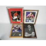 Four framed images of footballers bearing signatures to include Cristiano Ronaldo, Teddy Sheringham,