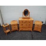 A suite of pine bedroom furniture, chest of drawers approximately 78 cm x 86 cm x 43 cm.