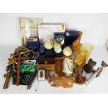 Mixed collectables to include treen, trinket boxes, pens, dominoes, cigarette lighter and other.