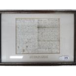 A framed letter, dated 1875, from an immigrant to America to his family back in Leigh,
