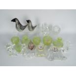Glassware to include paperweights, uranium glass, Swarovski style ornaments and similar.
