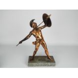 A cast metal model depicting Achilles on marble base,