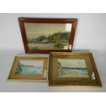 Three framed watercolour landscape / sea