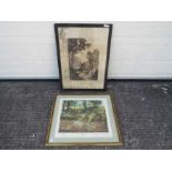 A large framed etching and a limited edi