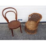 Two children's chairs, one a wicker tub