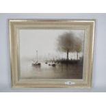 Anthony Robert Klitz (1917 - 2000) - Framed oil on canvas riverside scene with boats,
