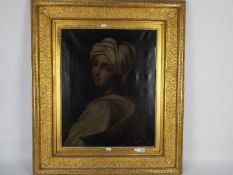 A 19th century oil on canvas head and shoulder portrait of a young girl in a shawl and head dress,