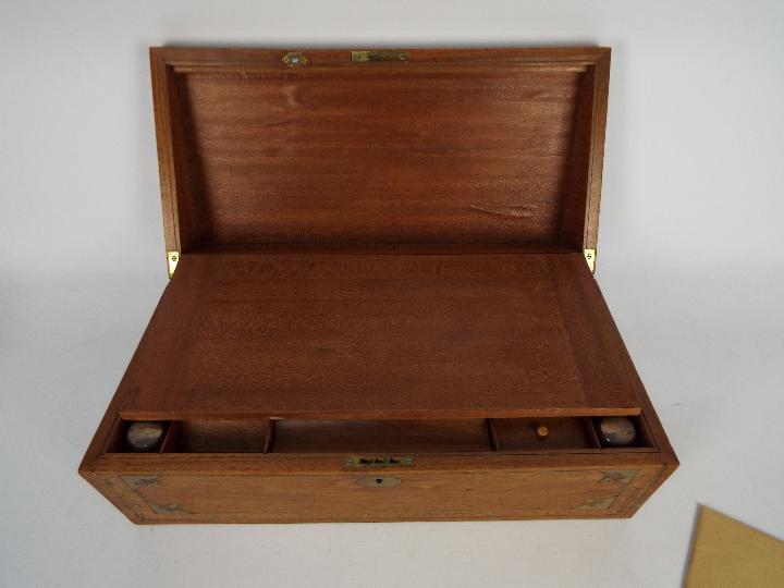 A William IV style writing slope or lap desk with inlaid brass work, - Image 4 of 7