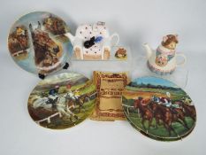 A mixed lot to include five Coalport Fine Bone China plates depicting various horse races,