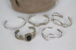 Costume Jewellery - five cuff bracelets, three unmarked presumed silver,