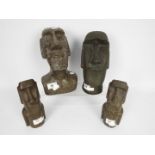 Easter Island Moai style ornaments, largest approximately 23 cm (h).