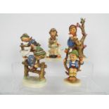 Five Hummel figurines, predominantly children with animals, largest approximately 15 cm (h).