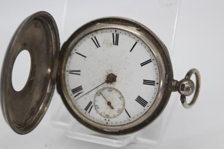 A Victorian silver cased half hunter pocket watch, the case of London assay 1866, - Image 2 of 4