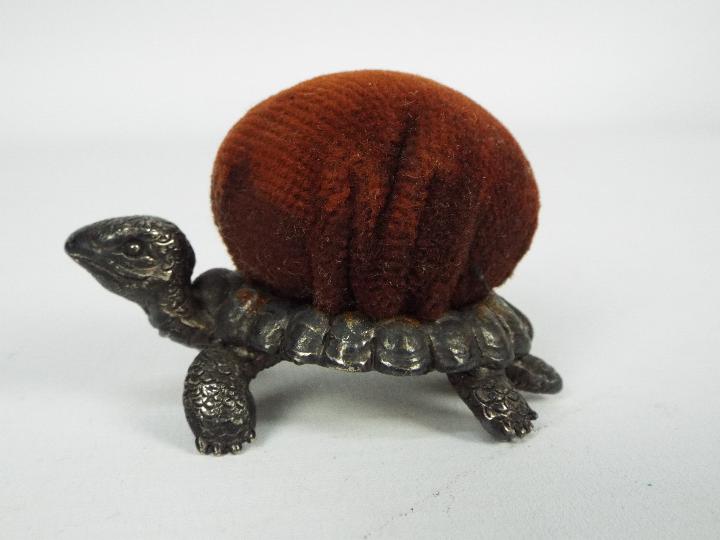 A good quality white metal pin cushion in the form of a tortoise, - Image 2 of 3