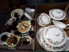 Two boxes of mixed ceramics to include Carlton Ware baby plate, Wedgwood Ivy House dinner wares,
