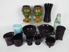 A collection of glassware, Victorian and later to include vases, bowls, jugs,